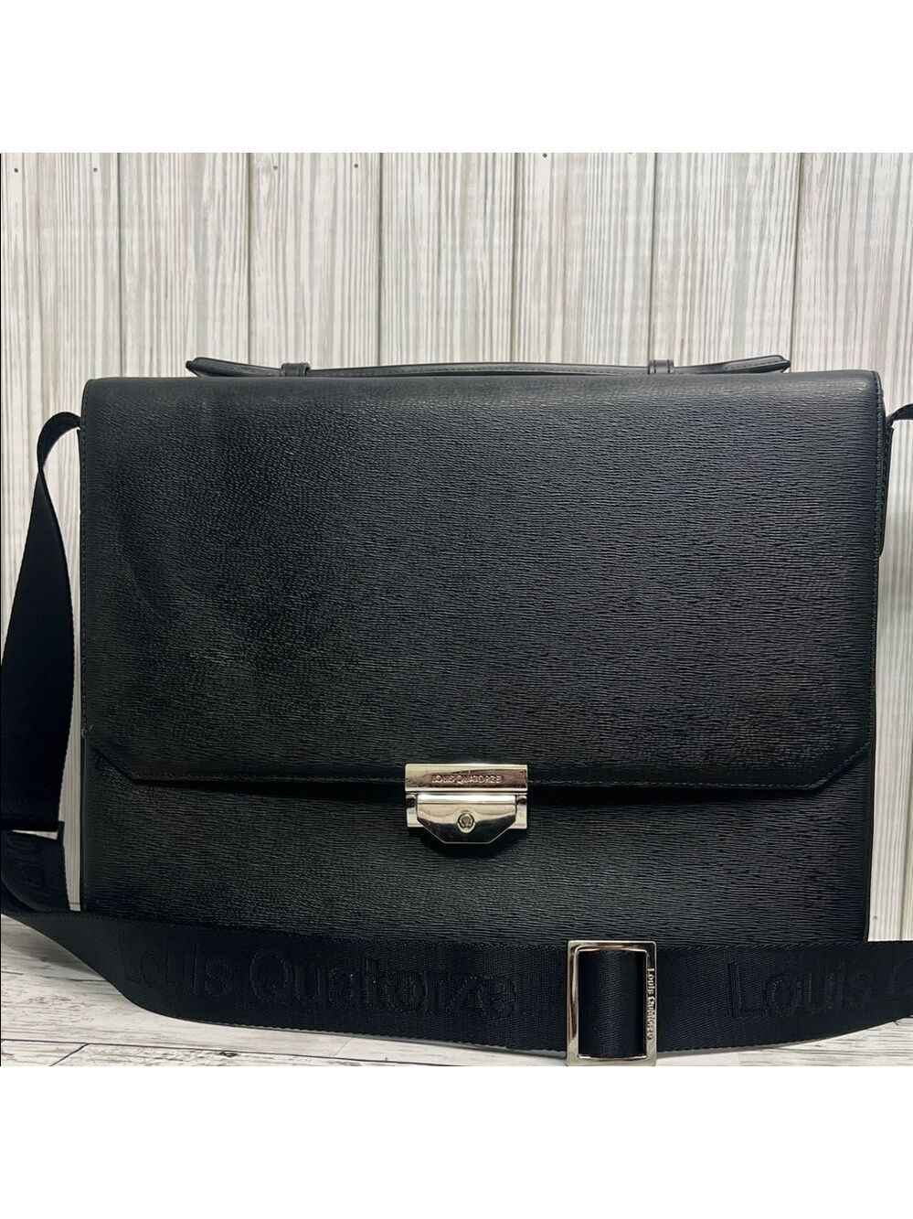 Louis Quatorze Black Leather Messenger Bag Crossbody Briefcase Satchel Laptop Wo - Picture 3 of 16